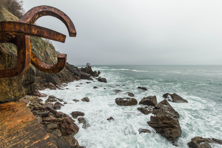 Combing the sea breeze sculpture, San Sebastian, Spainの写真素材