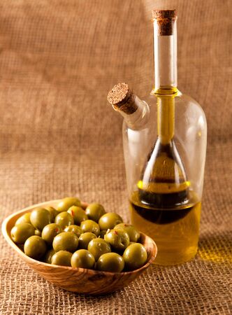 green olives on hessianの写真素材