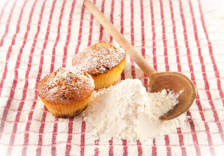 fresh muffins on a clothの写真素材
