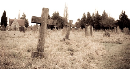 sepia image of a graveyardのeditorial素材