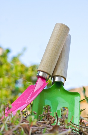 Children's gardening toolsの写真素材