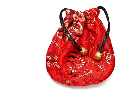 A cloth purse on white backgroundの写真素材