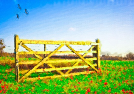 A textured beautiful summer scene in digital watercolour