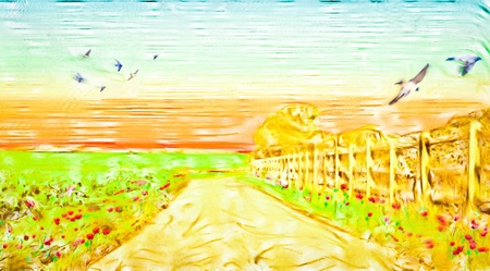 A nice digital pencil drawing of a rural english summer landscapeの写真素材