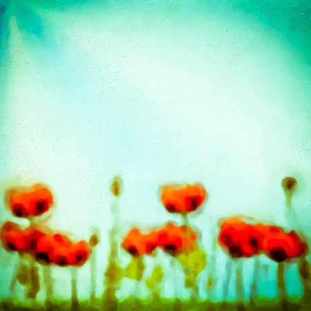 Digital watercolor image of poppies in a fieldの写真素材