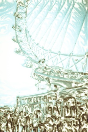 A digital pencil sketch  of a big wheel attractionのeditorial素材