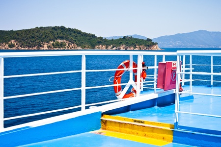 View on the deck of a passenger ferry in Greeceの写真素材