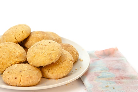 Plate of moroccan butter biscuits on white backgroundの写真素材