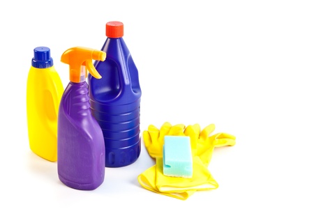 household cleaning equipment on a white backgroundの写真素材