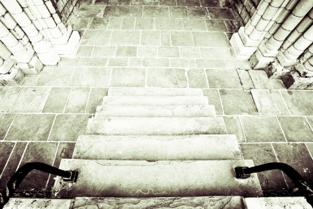 Monochrome image of a medieval stone staircase