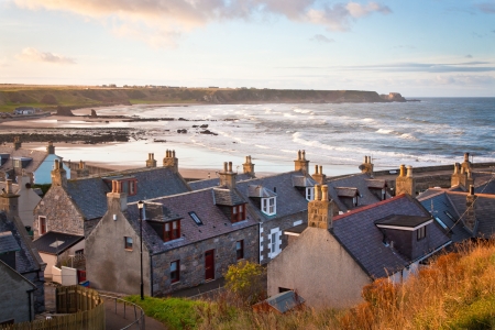 Cullen town in Scotland in the late afternoon sunlightの写真素材