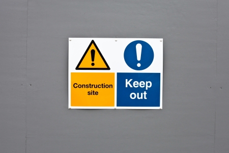 A safety warning sign at a construction siteの写真素材