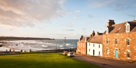 View of the bay from Cullen in North Scotlandの写真素材
