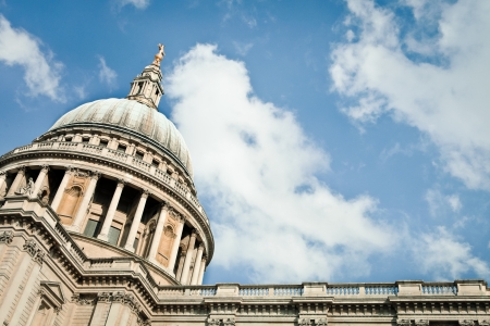low perspective view of the tower of St Paul's Cathedral, Londonの写真素材