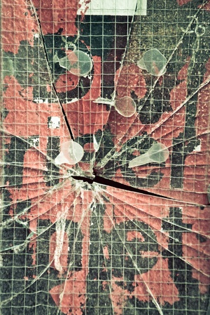 Glass covering a dry riser inlet smashed, background imageの写真素材