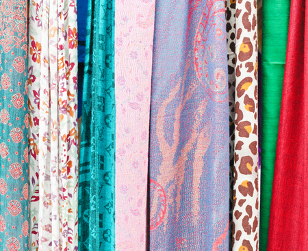 Selection of colorful textiles as a backgroundの写真素材