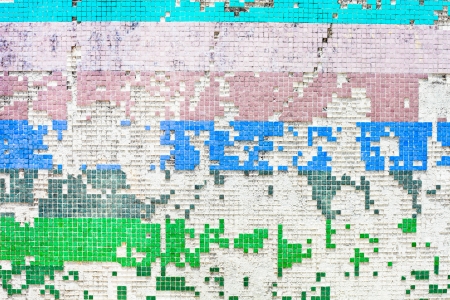 Old tiles, many broken, on a wallの写真素材