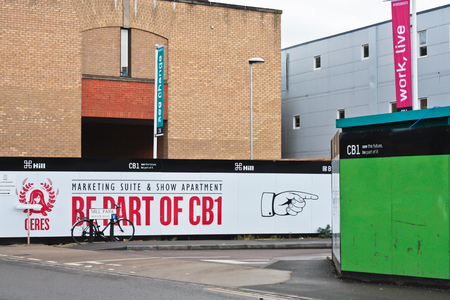 CAMBRIDGE, UK - JANUARY 25, 2014: Entrance to a new build property development on Station Road in...