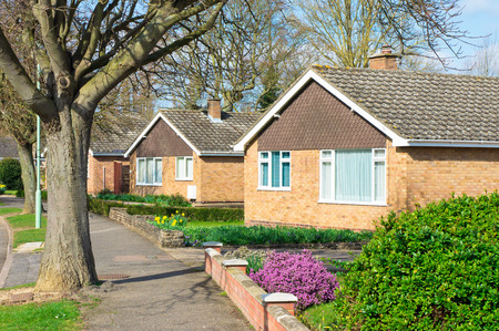 Bungalows in a suburban UK neighbourhood in springの写真素材