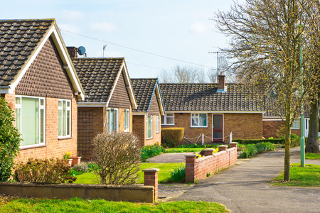 Bungalows in a suburban UK neighbourhood in springの写真素材