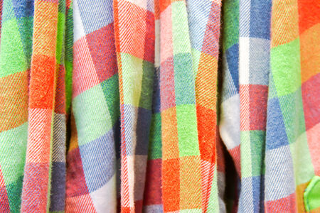 Colorful checked fabric with shallow depth of field