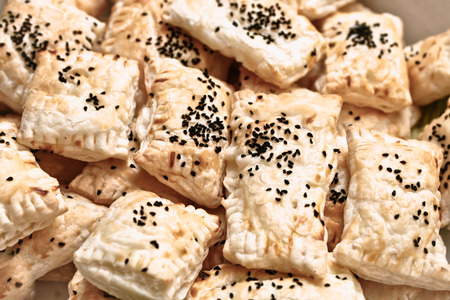 Freshly baked lebanese pastries in close up detailの写真素材