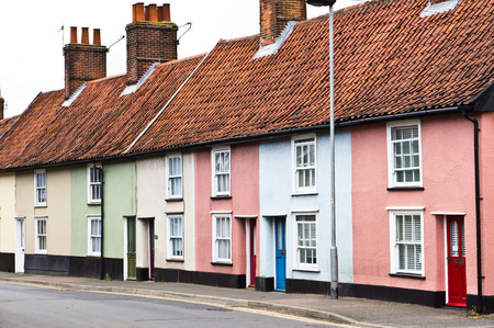 Row of colorful small cottages in Diss, England