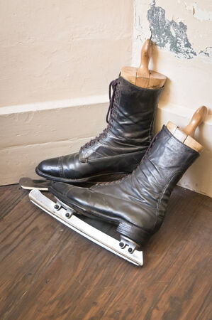 Pair of old fashioned ice skatesの写真素材