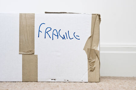 Cardboard box for moving freight with fragile written on itの写真素材