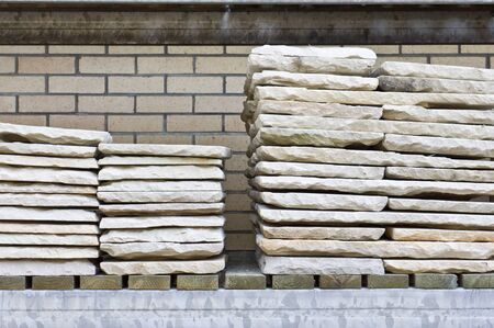 Stacks of paving slabs at a hardware store