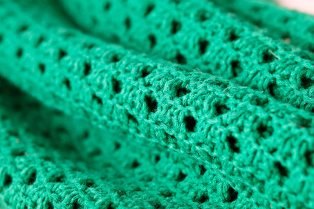 Close up of green wool materialの写真素材