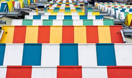 Colorful roofs of market stalls in Norwich, UKの写真素材