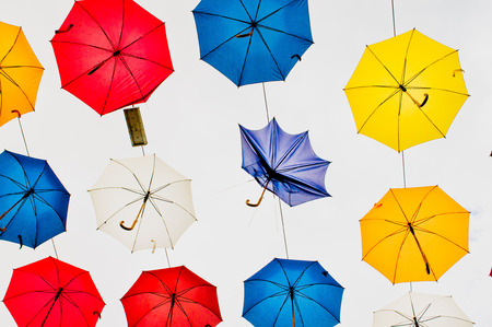 An overhead display of umbrellas in Turkeyの写真素材