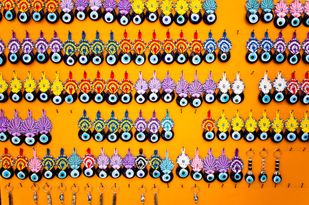 Traditional blue and white eveil eye protection souvenirs from Turkeyの写真素材