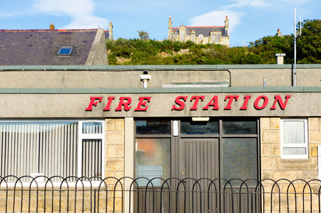 LOSSIEMOUTH, SCOTLAND - OCTOBER 9 2015: The outside of the fire station in Lossiemouth on a sunny afternoon.のeditorial素材