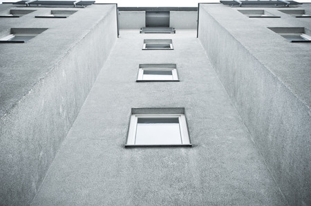 Part of a grey apartment building in Germanyの写真素材