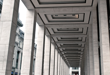 Part of an urban stone  building with pillarsの写真素材