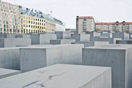 BERLIN, GERMANY - NOVEMBER 23 2015: Large concrete blocks at the Holocaust Memorial in Berlin.のeditorial素材