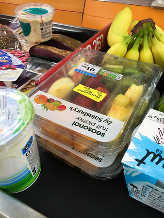 Bury St Edmunds, UK  - March 31 2016:  Branded grocery ietms at a Sainsbury's  supermarket checkoutのeditorial素材