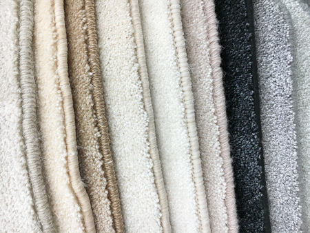 A selection of carpet samples in a homeware store