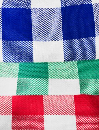 Red green and blue tea towelsの写真素材