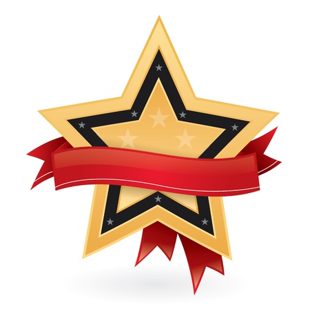 Gold star with ribbon, bestseller emblemのイラスト素材