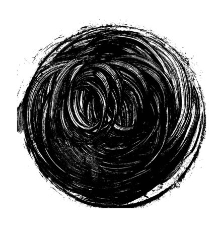 Vector Black hand painted brush strokes. Abstract grunge circle background. Circle brush vector illustration. Stroke or scribble isolated element.のイラスト素材