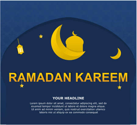 Ramadan Kareem background design with blue color and mosque ornament for modern Islamic banner and advertisementのイラスト素材