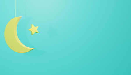 Islamic Ramadan Kareem greeting card design background with moon and star ornaments, perfect for Islamic and Eid al fitr banners ,3d background renderingの写真素材