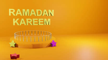 Islamic Ramadan Kareem greeting card design background, perfect for Islamic and Eid al fitr banners, 3d background renderingの写真素材