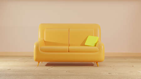 living room interior illustration with single isolated sofa, for web pages, presentations or image backgrounds, 3D background renderingsの写真素材