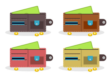 Vector illustration set of a wallet containing cash and credit cards for the holidays, perfect for business and advertising designsのイラスト素材