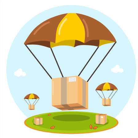 Vector illustration of parachute flying package, drop shipping concept, delivery service concept, transportation logistics, air delivery conceptのイラスト素材