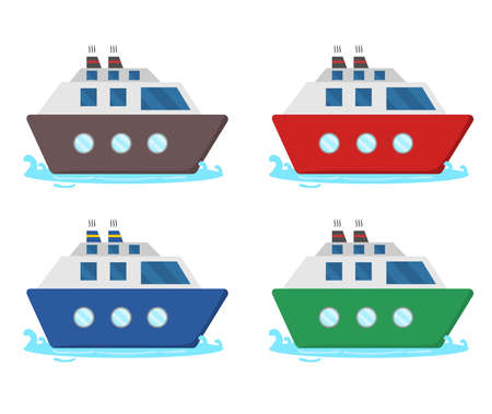 Vector illustration set of a large cruise ship sailing on the sea, on vacation and travel themed, perfect for travel and advertising business designsのイラスト素材